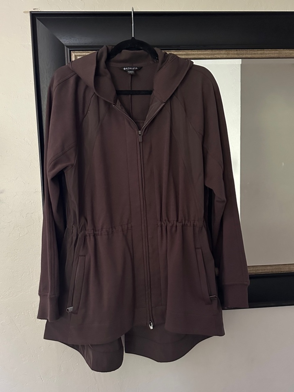 Athleta Hooded Zip Front Utility Jacket in Chocolate Brown | Medium